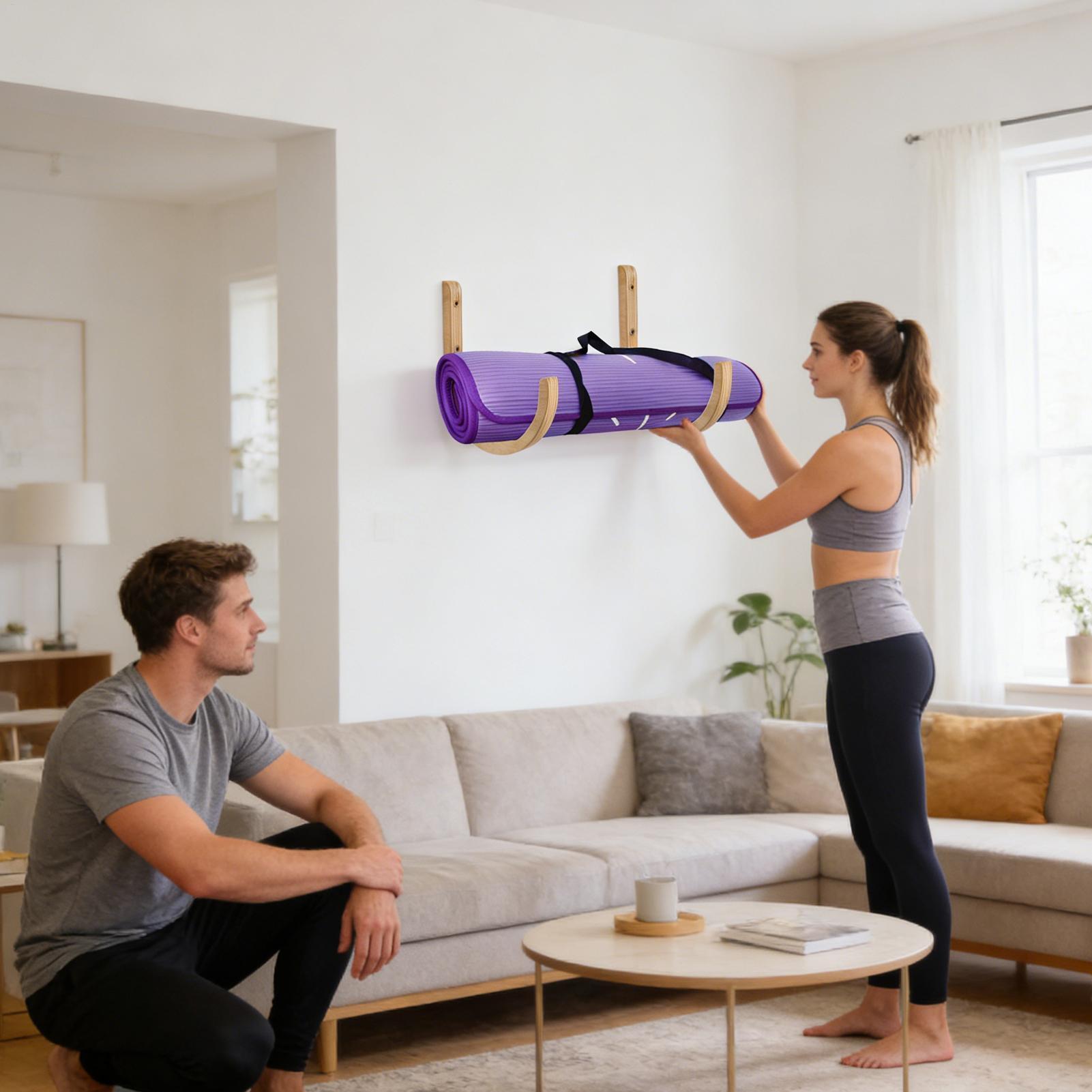 Home Gym Folding Rack - Yoga Mat Organizer 2 Pieces Wooden