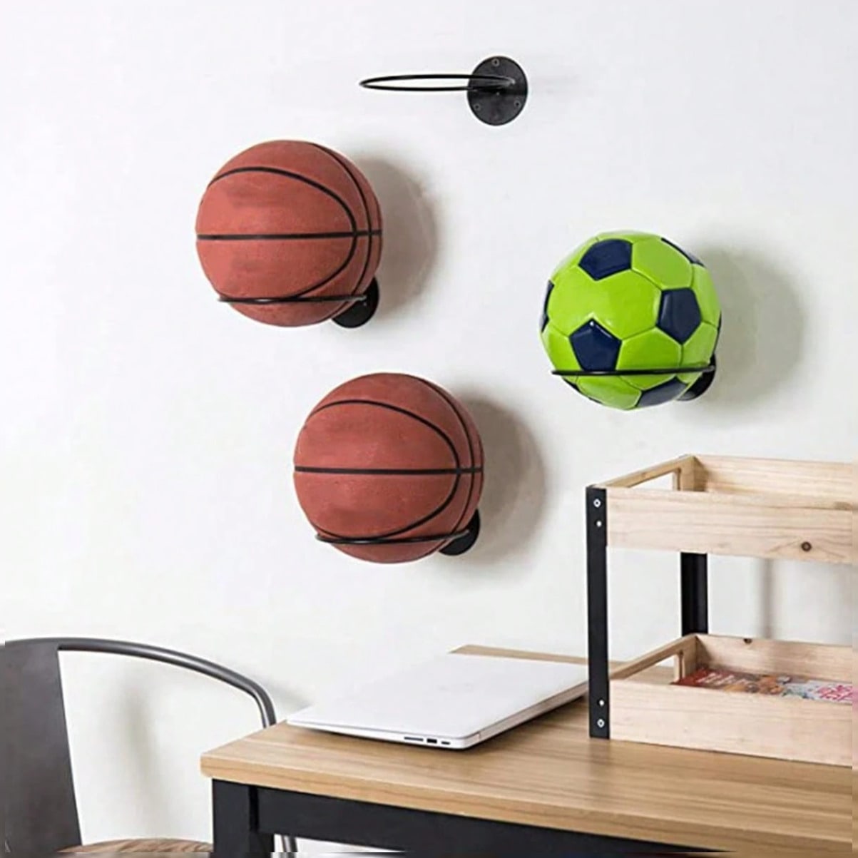 Home Gym Folding Rack - Space Saving Wall Mounted Basketball Display