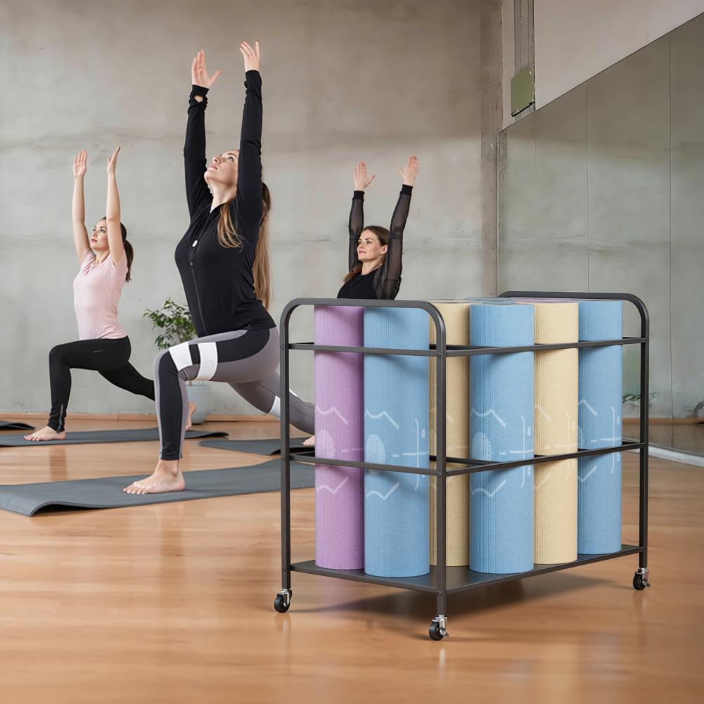 Home Gym Folding Rack - Yoga Mat Storage Rack with Wheels,