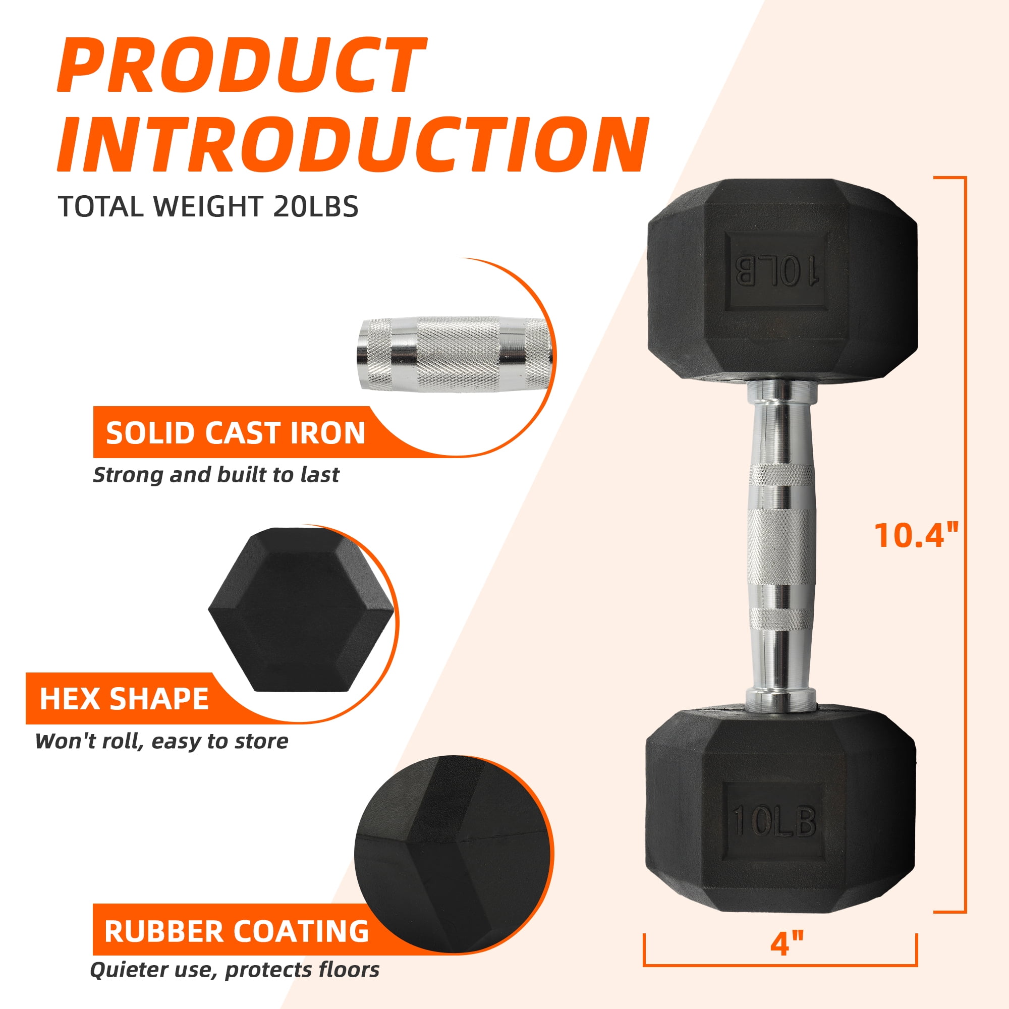 Rubber Coated Hex Dumbbell 10  - огляд і ціна Home Gym Simple