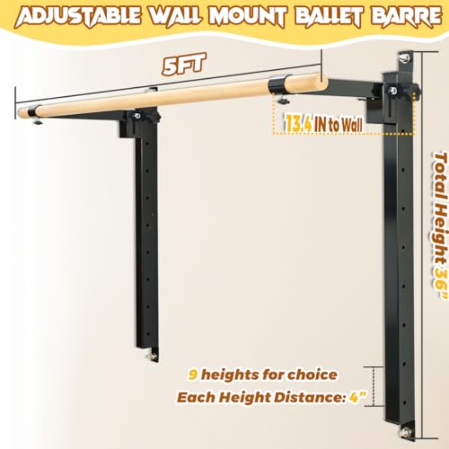 Wall Mounted Ballet Barre 4ft  - огляд і ціна Home Gym Foldable